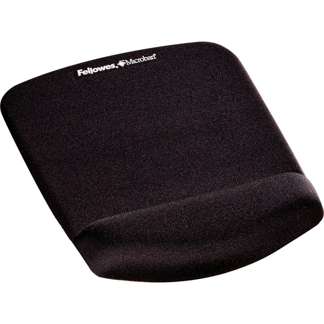 PlushTouch™ Mouse Pad/Wrist Rest with FoamFusion™ Technology in black, featuring a soft foam wrist rest to relieve pressure, Microban antimicrobial protection, and non-skid backing for stable ergonomic support and enhanced mouse tracking performance.