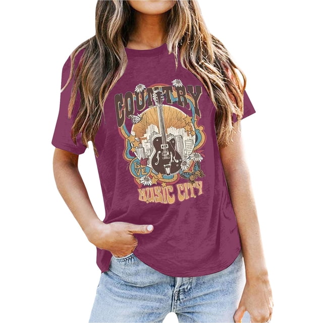 LUOGENLI T-shirts pour Femme pour Femmes T-Shirt Décontracté Imprimé à Col Rond Uni à Manches Courtes T-Shirt pour Femmes T-shirts Graphiques T-shirts de Pêche la Saint-Patrick Violet TTG