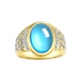 thumbnail image 1 of RYLOS Men's Rings 14K Yellow Gold Nugget Ring with Cabochon Gemstone & Diamonds Blue Topaz Rings For Men Size 8, 1 of 7