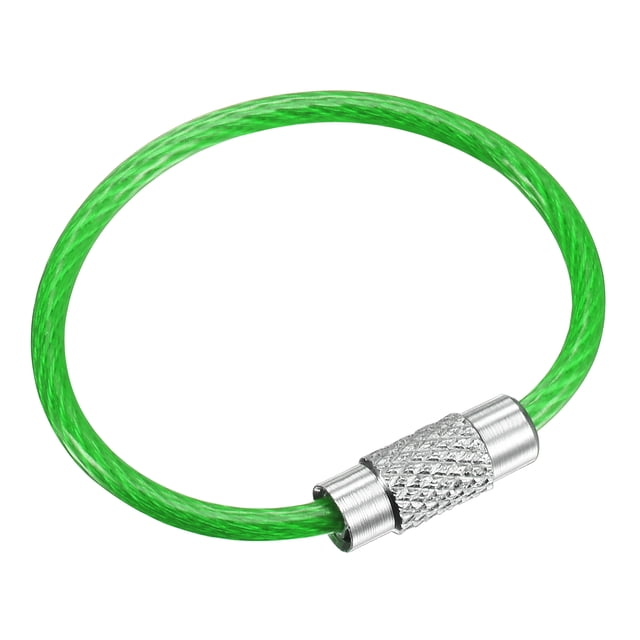 Unique Bargains 90mm Length PVC Coated Stainless Steel Keyring Loop Cable Green 4 Count