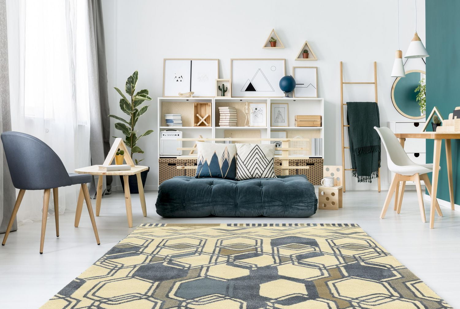 Tapis en Laine Aspire Triangle ivoire et gris de 8 pi x 11 pi
