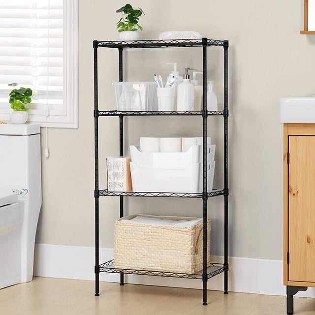 4-Shelf Wire Shelving Unit Storage Organizer Shelf Height Adjustable 24''L x 16''W x 47''H Heavy Duty Utility Metal Rack Shelves for Garage Office Kitchen Black