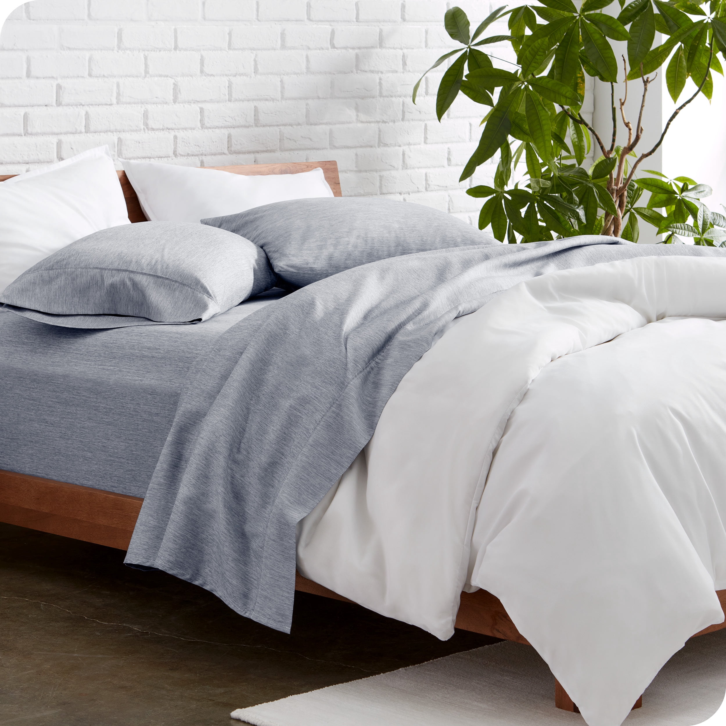 Bare Home Premium 1800 Collection 4-Piece Bed Sheet Set, Full, Heathered Midnight Blue
