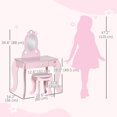 thumbnail image 3 of Qaba Coiffeuse pour Enfants avec Miroir et Tabouret, Tiroir, Rose, 3 of 10