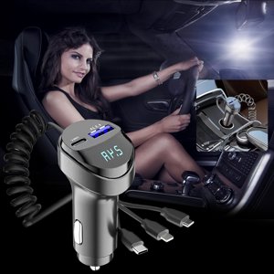 Suncoda Charging Cable, Car Charger Pd Fast Charger Three Adapters Charging Plug Charging Cable High Power Smart Dual USB Car Charger