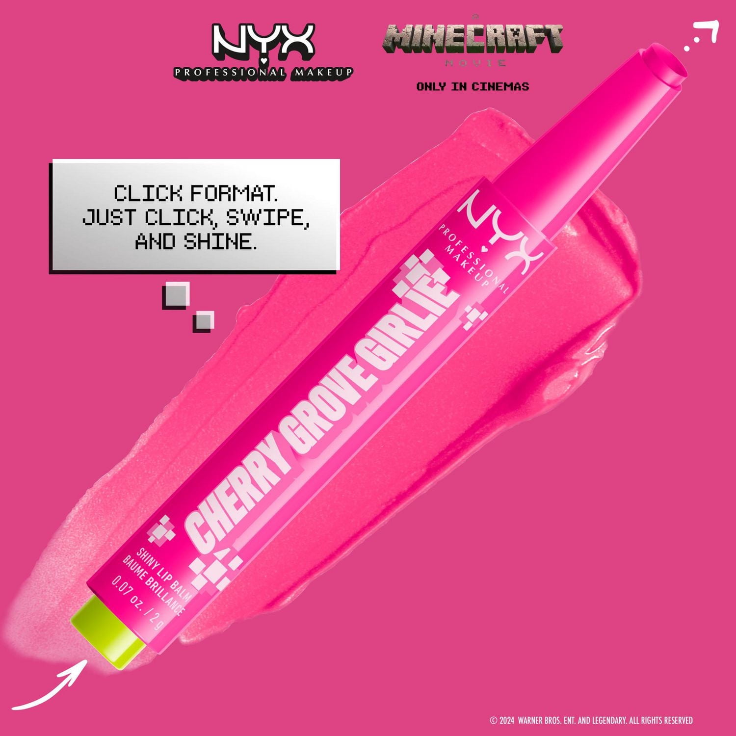 NYX Professional Makeup A MINECRAFT MOVIE Fat Oil Slick Click, Shade: Cherry Grove Girlie (Pink)