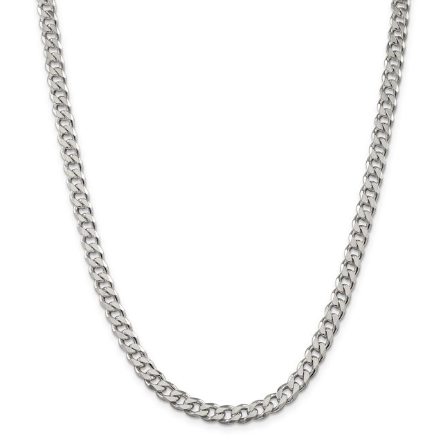 Sterling Silver 7mm Curb Chain (Weight: 54.28 Grams, Length: 30 Inches)