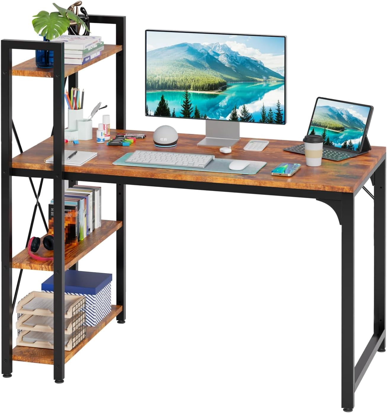 BestOffice Grande Table de Bureau à Tiroirs pour Ordinateur à 48 Tablettes, Vintage