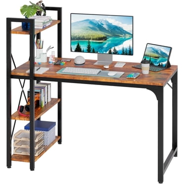 BestOffice 48-Inch Computer Desk with Bookshelf, 24-Inch Large Home Office Desk, Writing and Gaming Workstation, Vintage Style Study Desk