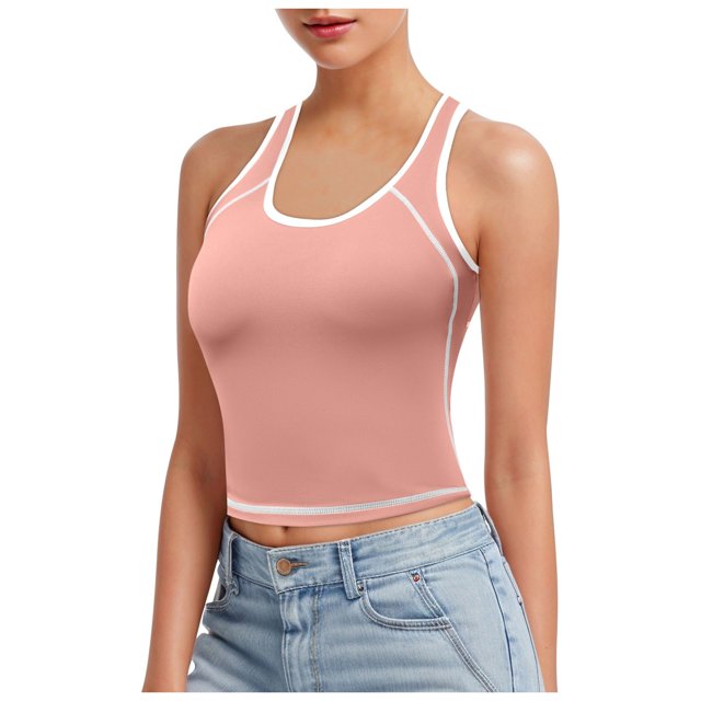 Débardeur Court Sans Manches à Col Montant pour Femme, Ajusté, Style Sport, Cloud Pro, Bonnets Fixes, Col Rond, Effet Éclat, Non pour la Course