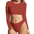 thumbnail image 1 of Babysbule Maillot de Bain Deux Pièces pour Femme Couleur Unie Col Rond Haut à Manches Longues Ensemble de Maillot de Bain Ensemble de Maillot de Bain Séparé, 1 of 3