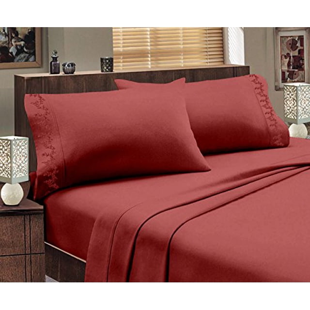 Hotel Luxurious, 1800 Series, 3pc Sheet Set Branch (Twin, Burgundy)