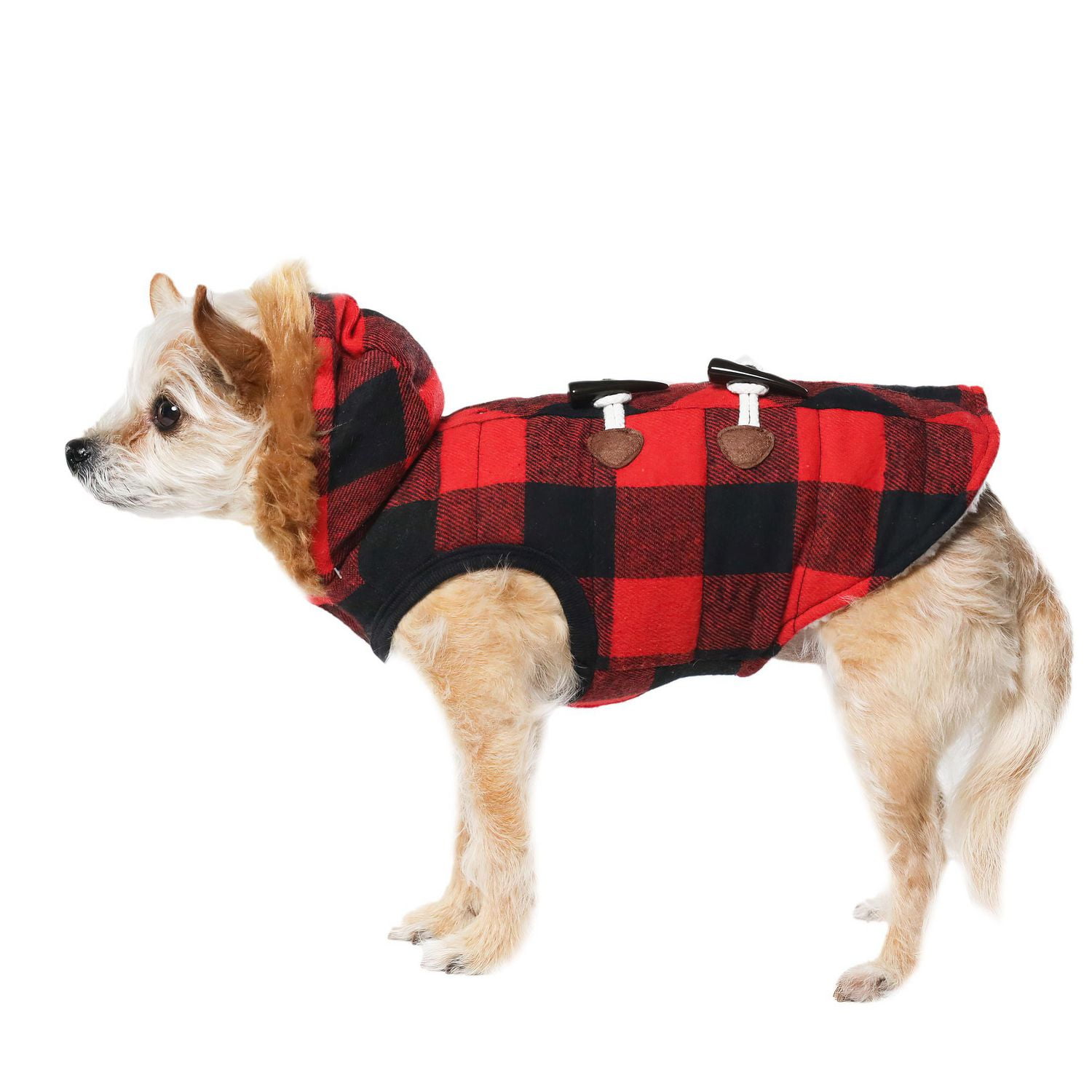 Holiday Time Vêtements pour chiens: Veste à capuche pour l'automne et l'hiver, tissu écossais rouge et noir, taille XS-XL