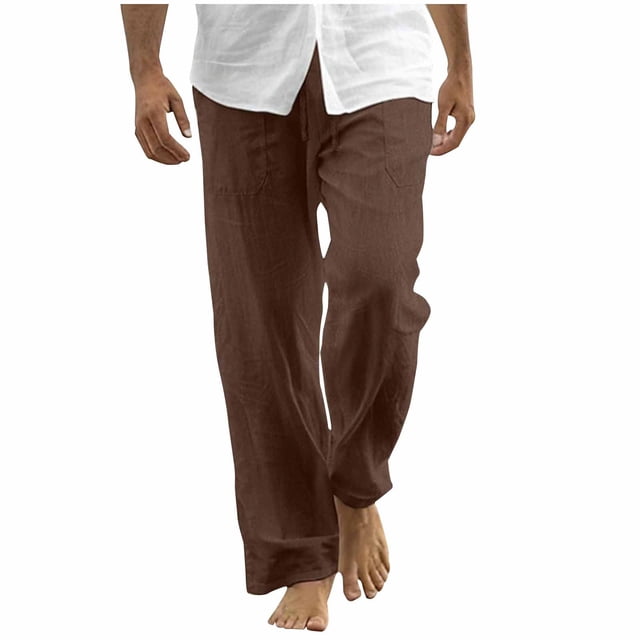 WRKEKC Casual Pants for Men Relaxed Fit Straight Leg Beach Pants with Drawstring and Pockets Solid Color for Summer Wear