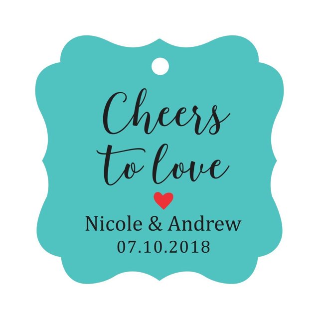 Darling Souvenir Cheers to Love Bottle Tag Personalized Wedding Favor Custom Hang Tags-Turquoise-100 Tags