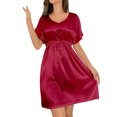 thumbnail image 1 of Timegard Robe de Pyjama pour Femme à Col en V, Manches Courtes, Cordon de Serrage, Robe Décontractée et Confortable, Tenue d'Intérieur, Couleur Unie, 1 of 4