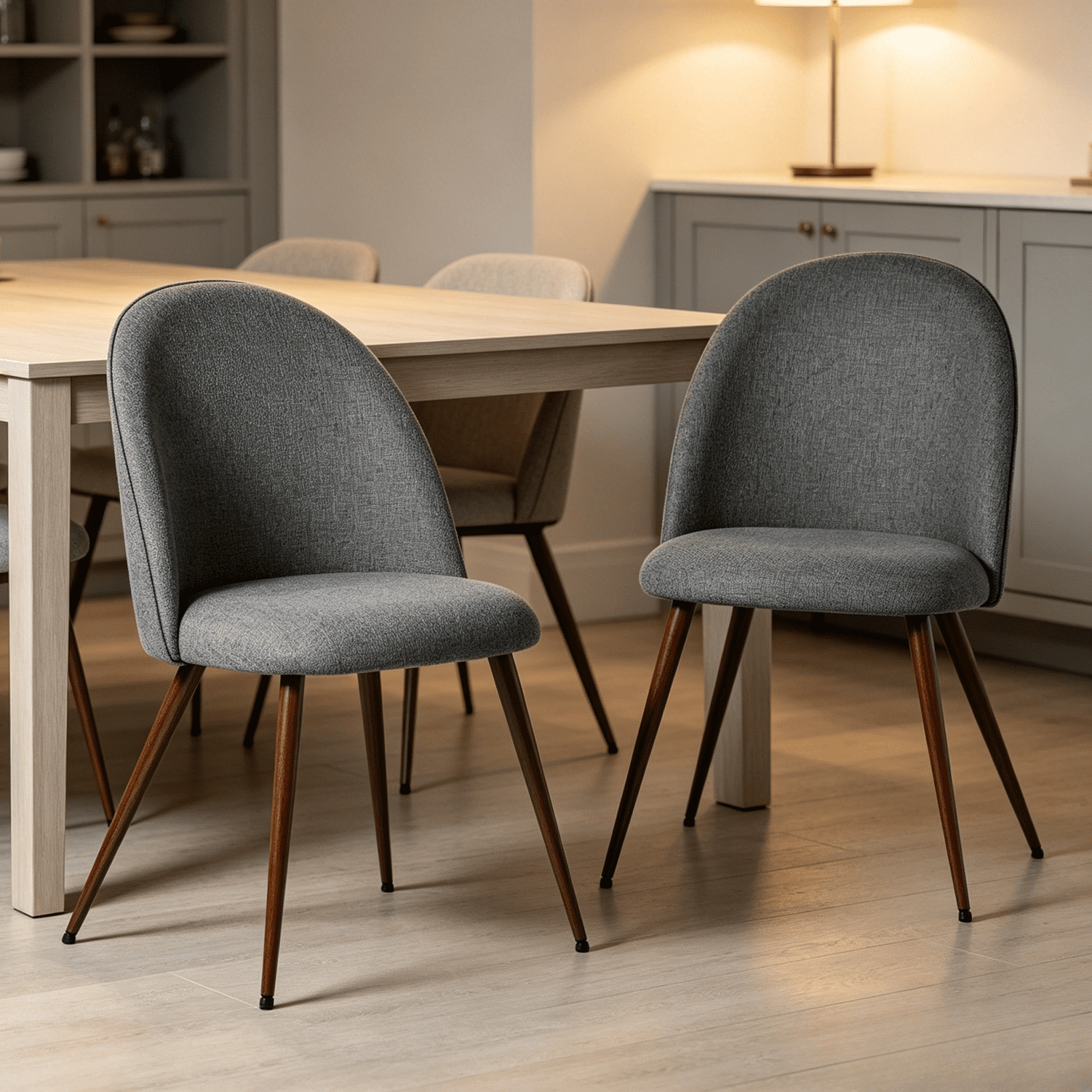 Homy Casa chaises de salle à manger lot de 2, tissu gris, dossier courbé, pieds en métal aspect noyer