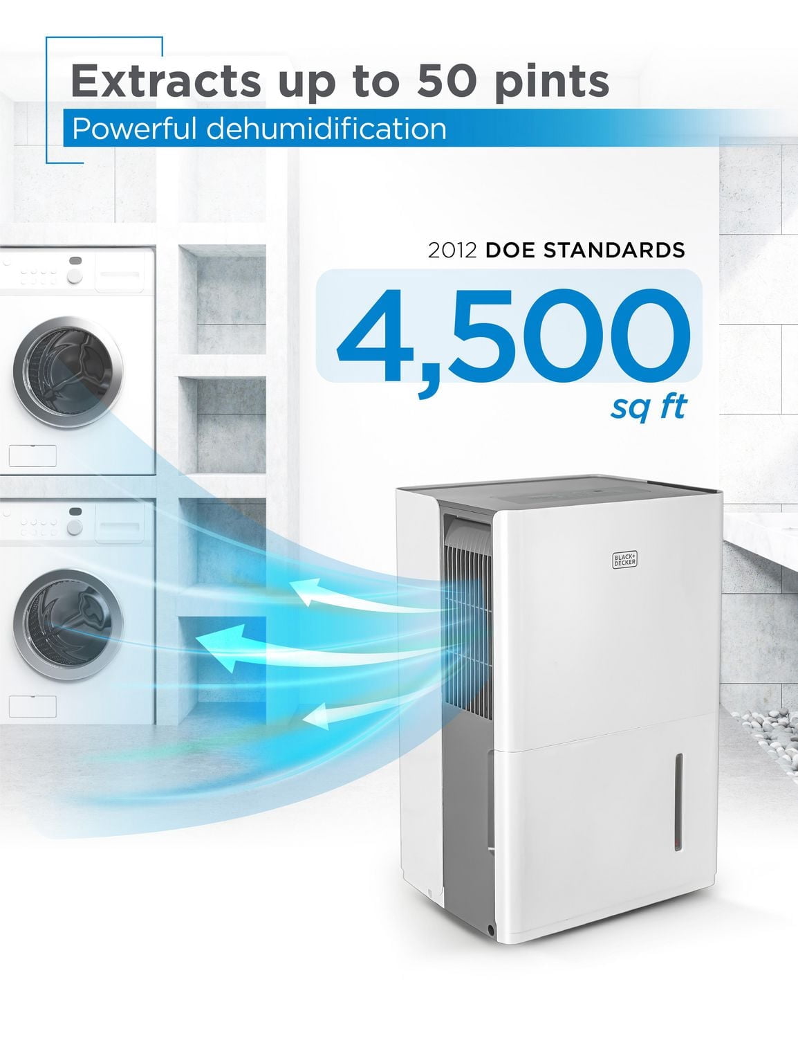 BLACK+DECKER 4500 Sq. Ft. Dehumidifier for Large Spaces and Basements, Energy Star Certified, BD50MWSA