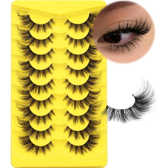 HSHDLDF ALICROWN Lashes Cat Eye False Eyelashes Wispy Strip Fake Eyelashes Fox Eye Lashes Mink Fluffy Eyelashes with Clear Band 9 Pairs Long False Lashes