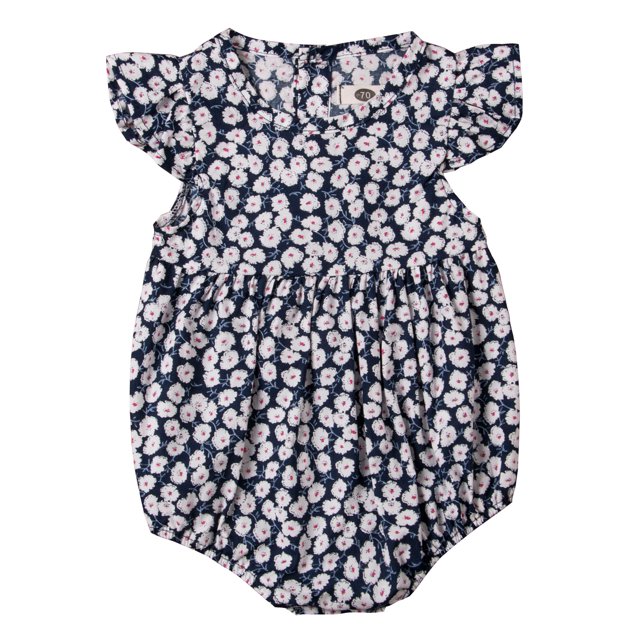 Xingqing Newborn Baby Girl Floral Ruffle Sleeve Classical Round Back Button Outfit