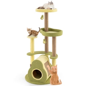 Gymax Avocado Cat Tree Tour Cat multi-niveaux avec brosse privée Condo Cat auto-grooming