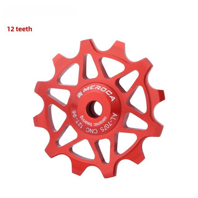Ceramic Bearing Rear Derailleur Pulley for Road & Mountain Bikes - Lightweight Aluminum Alloy Guide Wheel with 12T/14T Gear Options, Smooth Rotation, Easy Installation (12T, Red)