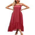 thumbnail image 3 of Women‘s Summer Sleeveless Dress Floral Patterns Ruffled Neckline High-low Hem Cute Dress, 3 of 6