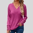 thumbnail image 2 of MeetoTime Women's V-Neck Ribbed Long Sleeve Tunic Tops Fall Casual Solid Color Stretchy Knit Sweater Pullover, 2 of 7