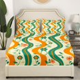 thumbnail image 3 of YST Flowers Bed Sheets Set Queen Size 4pcs, Simple Ripple Printed Room Decor Sheet Set, Gradient Florals Kids Girls Bedding For Bedroom, Yellow Green Retro Leaves Lightweight Bedding Set, 3 of 5