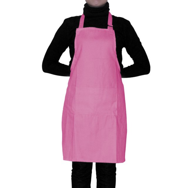 (Price/each)Opromo Unisex Cotton Canvas Adjustable Chef Kitchen Aprons with 2 Pockets-Hot Pink-L