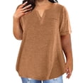 thumbnail image 2 of Womens Oversized T Shirts Plus Size Color Block Gradient Print V Neck Shirt Short Sleeve Blouse T Shirt Femme Brown S, 2 of 7