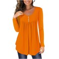thumbnail image 1 of FAIWAD Womens Long Sleeve Tunic Tops Slim Round Neck Buttons Basic Pleated Patchwork Pullover Top, 1 of 4