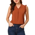 thumbnail image 1 of INSPIRE CHIC Women's Ruffled Sleeveless Pullover V- Neck Work Blouses Tops XS Caramel, 1 of 7