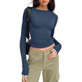 thumbnail image 1 of ORUYROP T-Shirts à Manches Longues pour Femmes Mode Automne 2023 Crop Tops Basiques Ajustés Y2K, 1 of 5