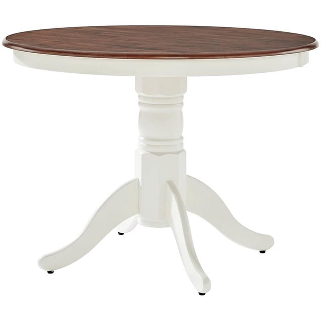 Bowery Hill Round Pedestal Wood Dining Table in Rubbed White/Rich Cherry