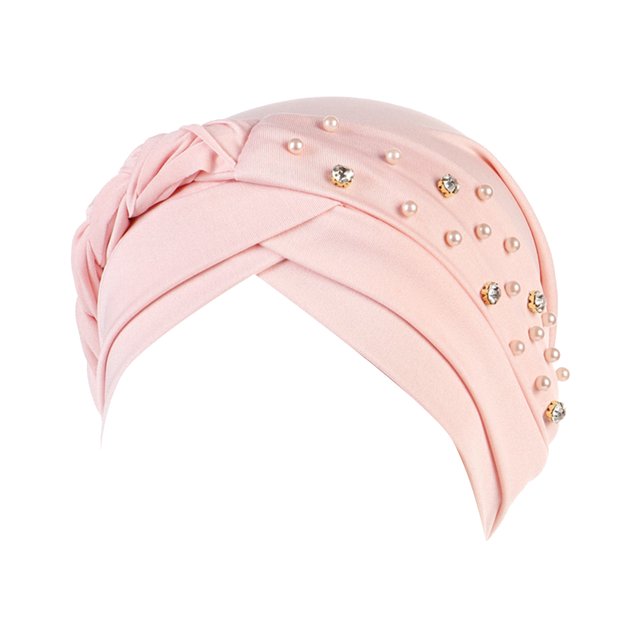 Womens Large Elastic Solid Color Comfortable Flat Hat Single Color Stud Bead Single Color Single Strip Stud Bead Drill Braid Cap