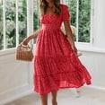 thumbnail image 2 of RKSTN Robes pour Femmes 2023 Robe d'Été Courte à Fleurs Col Carré Manches Courtes à Volants Superposés Boho Évasée Robes, 2 of 9
