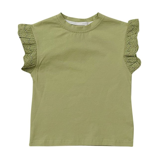 Birdeem Shirts for Girls Children Solid Color Loose Girl Ruffle Sleeve Round-Neck Blouses Western Style Top