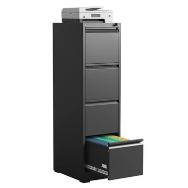 Omethey 4 Drawer Filing Cabinet with Lock, Unassembled Metal Office File Cabinet for Home Office, Tall Vertical Filing Caninets Drawer Cabinet for A4/Letter/Legal Size File Folders(Black)