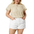thumbnail image 1 of GRACE & GRANDEUR Women's Plus Size Keyhole Neck Short Sleeves Floral Chiffon Shirt Blouses 2X Beige, 1 of 8