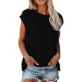 thumbnail image 2 of T-shirt Décontracté pour Femmes, Uni, Col Rond, Coupe Ample, Manches Courtes, Chandail à Enfiler, 2 of 9