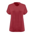 thumbnail image 3 of Moxiu Womens Plus Size Summer V Neck Tees Casual Loose Fit Short Sleeve Solid Color Oversized Basic Tunic Tops Red,XL, 3 of 4