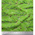 thumbnail image 1 of Soimoi Green Rayon Crepe Fabric Branch,Dot & American Robin Bird Decor Fabric Printed BTY 46 Inch Wide, 1 of 3
