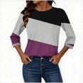thumbnail image 4 of Mevxay Hauts d'Automne Grande Taille pour Femmes Manches 3/4 Tunique à Blocs de Couleur T-Shirts Décontractés Amples Col Rond Blouses Tendance Violet 4TG, 4 of 6