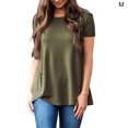 thumbnail image 2 of Femmes T-shirt Couleur Unie Haut Col Rond T-shirt Court Manches Courtes Chemisier, Vert Armée, M, 2 of 5