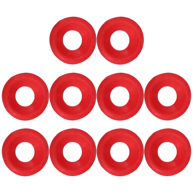 10Pcs Replacement Gasket for Bottle Red Round Plastic for Fermentation. A set of ten red, round plastic gaskets designed for bottle sealing, featuring a half-cover design for reliable leak-proof performance. These gaskets measure 2.50x2.50x0.70cm (0.98x0.98x0.28in) and are suitable for sealing beer, wine, soda, and other beverages. They provide good airtightness, are easy to use, and can withstand high pressure, making them ideal for replacing worn or broken gaskets.