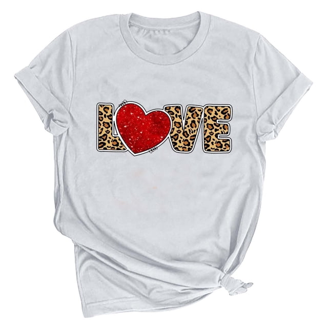 Pisexur T-shirt de la Saint-Valentin Haut Femme Imprimé Manches Courtes Haut Manches Courtes Col Rond Haut Chemise