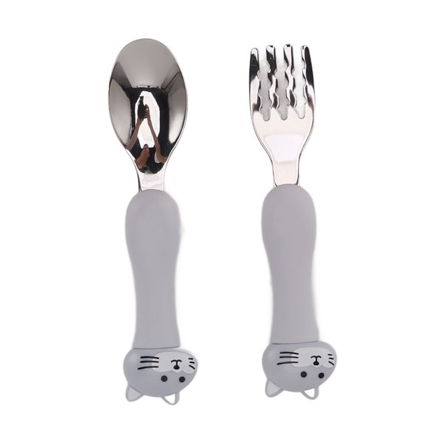 2 Pcs Toddler Utensils, Stainless Steel Flatware Fork Spoon Kids Silverware Set With Comfortable Handle Toddler Training Spoon Cartoon Fork Cutlery Set For Kids Safe Dining