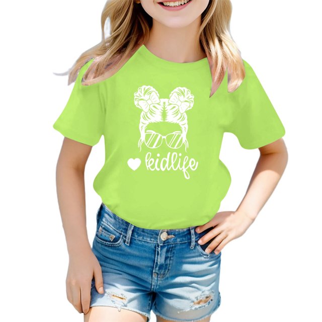Chemises pour Bébé Fille Grandes Tailles Enfants Filles Imprimé Graphique Mignon Col Rond Manches Courtes T-Shirt Décontracté d'Été