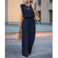 thumbnail image 4 of Jumpsuits for Women Summer Ruffle Sleeves Square Neck Rompers Drawstring Overalls with Pockets Dark Blue S, 4 of 10